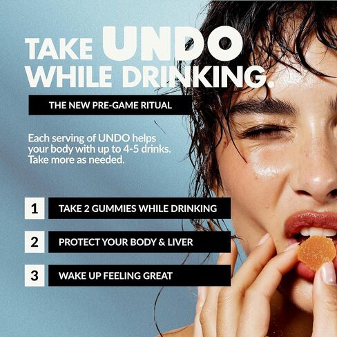 UNDO Gummies® Pre-Alcohol Gummies with DHM, Milk Thistle & Electrolytes | Scientifically-Backed Pre-Drink Supplement That Supports Liver Health & Hydration | Take While Drinking & Wake Up Feeling Great | 15 Servings in Saudi Arabia