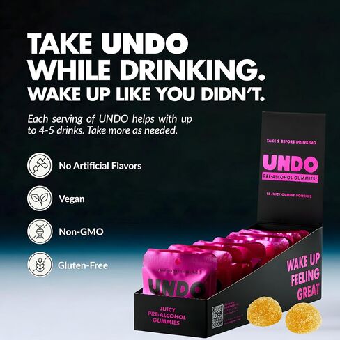 UNDO Gummies® Pre-Alcohol Gummies with DHM, Milk Thistle & Electrolytes | Scientifically-Backed Pre-Drink Supplement That Supports Liver Health & Hydration | Take While Drinking & Wake Up Feeling Great | 15 Servings in Saudi Arabia