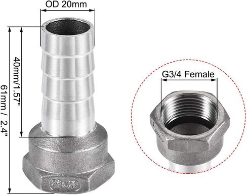 uxcell 304 Stainless Steel Hose Barb Fitting Coupler, 20mm Barb x G3/4 Female Thread Pipe Adapter in Saudi Arabia