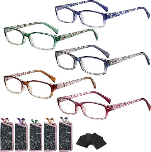 نظارات القراءة Suertree للنساء، 5 عبوات من نظارات القراءة الزرقاء للسيدات والرجال مع مفصلات زنبركية +2.0x in Kuwait
