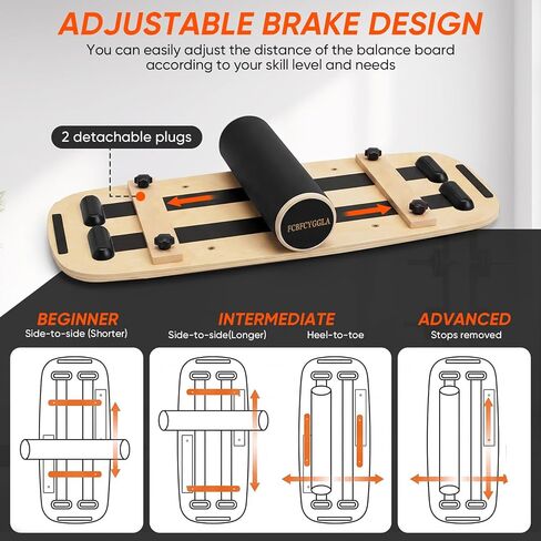 Balance Board with Adjustable Stoppers, Surf Balance Trainer for Adults, Wooden Balance Board for Core Strength & Balance Control, Skateboard Snowboard Training Equipment in Saudi Arabia