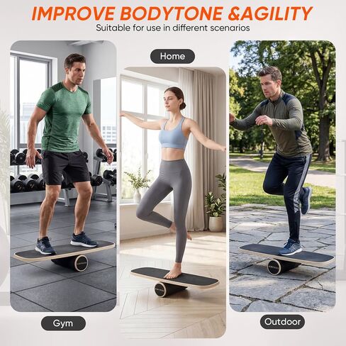 Balance Board with Adjustable Stoppers, Surf Balance Trainer for Adults, Wooden Balance Board for Core Strength & Balance Control, Skateboard Snowboard Training Equipment in Saudi Arabia