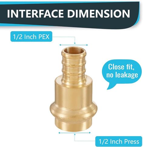 (Pack of 5) Seelink 1/2"Copper Press x 1/2"Pex Crimp Coupling Adapter, Brass Construction Fittings for Copper and Pex Pipe Connection(PEX1807344-5Pack) in Saudi Arabia