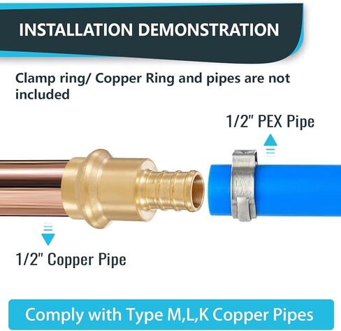 (Pack of 5) Seelink 1/2"Copper Press x 1/2"Pex Crimp Coupling Adapter, Brass Construction Fittings for Copper and Pex Pipe Connection(PEX1807344-5Pack) in Saudi Arabia