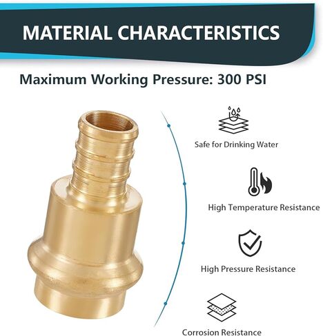 (Pack of 5) Seelink 1/2"Copper Press x 1/2"Pex Crimp Coupling Adapter, Brass Construction Fittings for Copper and Pex Pipe Connection(PEX1807344-5Pack) in Saudi Arabia