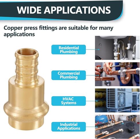 (Pack of 5) Seelink 1/2"Copper Press x 1/2"Pex Crimp Coupling Adapter, Brass Construction Fittings for Copper and Pex Pipe Connection(PEX1807344-5Pack) in Saudi Arabia
