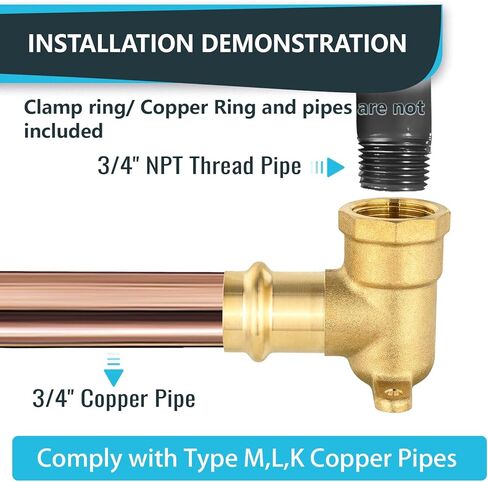 (عبوة من 2) Seelink 3/4" مكبس نحاسي X 3/4" أنثى NPT قطرة الأذن تركيب الكوع، تركيب نحاسي لأنبوب النحاس in Saudi Arabia