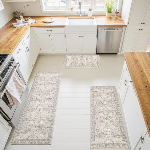 تقول الجدة بوهو مجموعات سجاد المطبخ من 3، سجادات مطبخ من الصوف الصناعي غير قابلة للانزلاق وقابلة للغسل للأرضية، سميكة ناعمة ومضادة للتعب، سجادة وقوف مريحة لغرفة الغسيل في الردهة، بيج in Kuwait