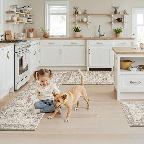 تقول الجدة بوهو مجموعات سجاد المطبخ من 3، سجادات مطبخ من الصوف الصناعي غير قابلة للانزلاق وقابلة للغسل للأرضية، سميكة ناعمة ومضادة للتعب، سجادة وقوف مريحة لغرفة الغسيل في الردهة، بيج in Kuwait