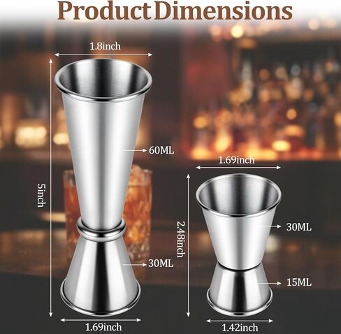 مجموعة جيجر كوكتيل مكونة من قطعتين، جيجر ياباني فاخر من الفولاذ المقاوم للصدأ 304 للسقاية، أدوات جيجر احترافية مزدوجة الجوانب (0.5 أونصة/1 أونصة + 1 أونصة/2 أونصة) in Kuwait