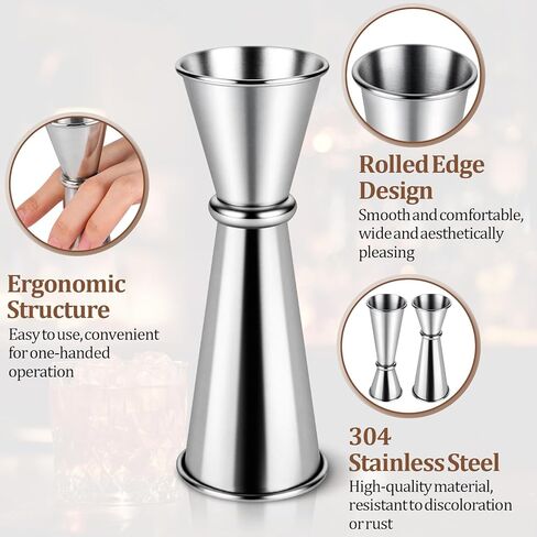 مجموعة جيجر كوكتيل مكونة من قطعتين، جيجر ياباني فاخر من الفولاذ المقاوم للصدأ 304 للسقاية، أدوات جيجر احترافية مزدوجة الجوانب (0.5 أونصة/1 أونصة + 1 أونصة/2 أونصة) in Kuwait