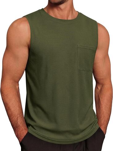 Runcati Mens Casual Tank Tops Waffle Knit Sleeveless Crewneck Shirt Summer Beach T Shirts Workout Muscle Tee in Saudi Arabia