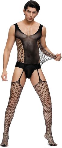 ohmydear Mens Bodysuit Fishnet Bodystocking One Piece Suspender Pantyhose Mens Sexy Underwear Sexy Lingerie for Men Plus Size in Saudi Arabia