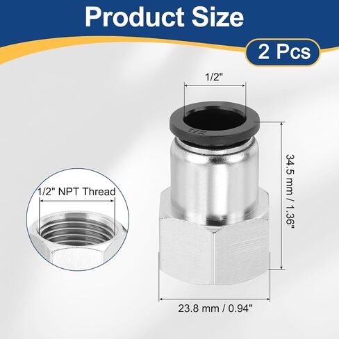 MECCANIXITY 2 Pcs Push to Connect Fittings, 1/2" NPT Female x 1/2" Tube OD Female Thread Straight Air Tube Quick Connect Air Lines Fittings for Pneumatic Equipment, Black in Saudi Arabia