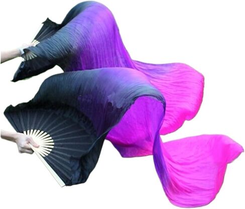 Belly Dance Fans 180cm Belly Dancing China Real Silk Fan Veils Stock Silk Fans Black Purple Fuschia in Saudi Arabia