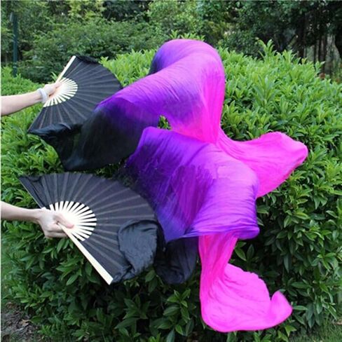 Belly Dance Fans 180cm Belly Dancing China Real Silk Fan Veils Stock Silk Fans Black Purple Fuschia in Saudi Arabia