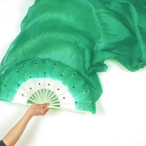 Belly Dance Fans Party Belly Dance Professional Reusable Portable Costume Stage Accessories Colorful Long Veil Silk Fan(Green) in Saudi Arabia