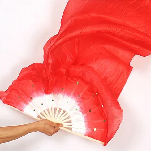 Belly Dance Fans Party Belly Dance Professional Reusable Portable Costume Stage Accessories Colorful Long Veil Silk Fan(Green) in Saudi Arabia