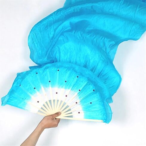 Belly Dance Fans Party Belly Dance Professional Reusable Portable Costume Stage Accessories Colorful Long Veil Silk Fan(Green) in Saudi Arabia