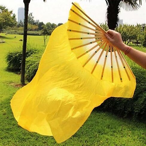 Belly Dance Fans Party Belly Dance Professional Reusable Portable Costume Stage Accessories Colorful Long Veil Silk Fan(Green) in Saudi Arabia