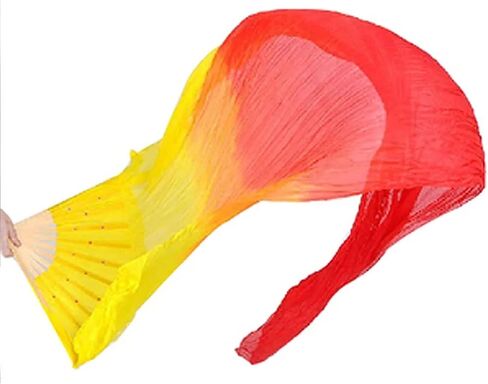 Belly Dance Fans Party Belly Dance Professional Reusable Portable Costume Stage Accessories Colorful Long Veil Silk Fan(Green) in Saudi Arabia