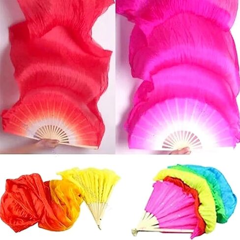 Belly Dance Fans Party Belly Dance Professional Reusable Portable Costume Stage Accessories Colorful Long Veil Silk Fan(Green) in Saudi Arabia