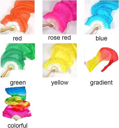 Belly Dance Fans Party Belly Dance Professional Reusable Portable Costume Stage Accessories Colorful Long Veil Silk Fan(Green) in Saudi Arabia