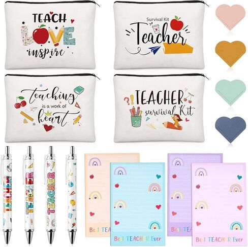 UAREHIBY 16 PCS Teacher Gifts in Bulk, Thank You Teachers Gifts With Makeup Bags, Teacher's Appreciation Week Keychain, Bookmark Gift for Teachers, Best Teacher Ever Pen Gift, Christmas Idea in Saudi Arabia