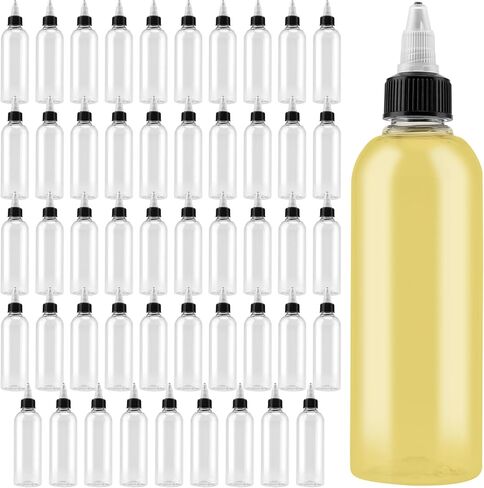 HAKZEON 50 Pack 5oz Plastic Squeezing Bottles, 150ml Squeeze Bottles with Twist Top Cap, Clear Empty Dispenser Bottle and Funnels for Sauce, Oil, Crafts, Kitchen, Household in Saudi Arabia