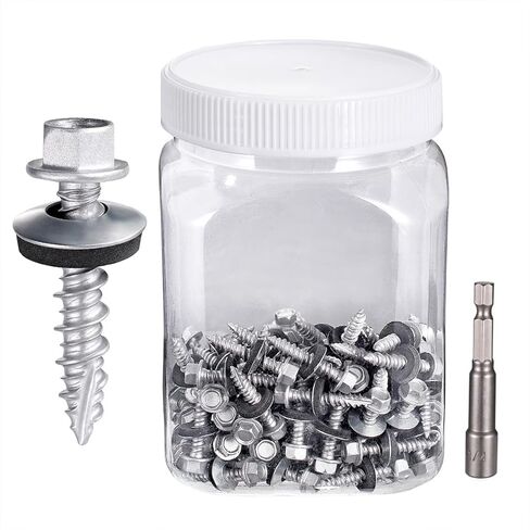 150 قطعة #10x1 مسامير سقف معدنية فضية الرأس سداسية مجلفنة ذاتية التنصت مع غسالة EPDM لأنها يمكن استخدامها لسقف معدني أو مشاريع لوحة الحائط حظائر حظائر الصوامع أو الحظائر in Kuwait