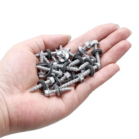 150 قطعة #10x1 مسامير سقف معدنية فضية الرأس سداسية مجلفنة ذاتية التنصت مع غسالة EPDM لأنها يمكن استخدامها لسقف معدني أو مشاريع لوحة الحائط حظائر حظائر الصوامع أو الحظائر in Kuwait