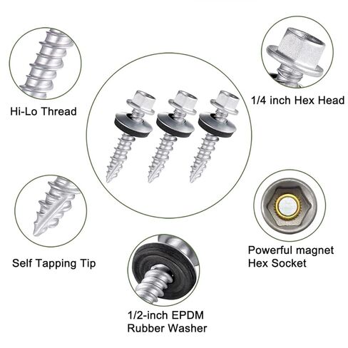 150 قطعة #10x1 مسامير سقف معدنية فضية الرأس سداسية مجلفنة ذاتية التنصت مع غسالة EPDM لأنها يمكن استخدامها لسقف معدني أو مشاريع لوحة الحائط حظائر حظائر الصوامع أو الحظائر in Kuwait