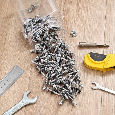 150 قطعة #10x1 مسامير سقف معدنية فضية الرأس سداسية مجلفنة ذاتية التنصت مع غسالة EPDM لأنها يمكن استخدامها لسقف معدني أو مشاريع لوحة الحائط حظائر حظائر الصوامع أو الحظائر in Kuwait