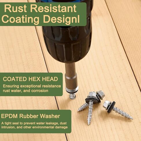 150 قطعة #10x1 مسامير سقف معدنية فضية الرأس سداسية مجلفنة ذاتية التنصت مع غسالة EPDM لأنها يمكن استخدامها لسقف معدني أو مشاريع لوحة الحائط حظائر حظائر الصوامع أو الحظائر in Kuwait