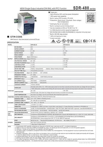 SDR-480-24 480W Single Output Industrial DIN Rail with PFC Function SDR-480 24V 20A in Kuwait