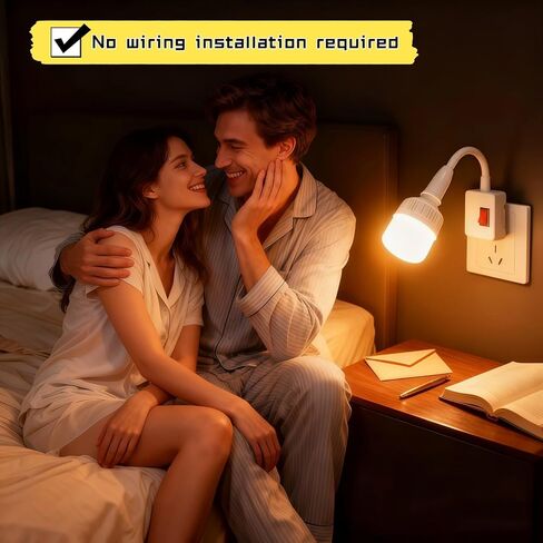 وصلة مقبس E26/E27 مكونة من قطعتين مع مفتاح تشغيل/إيقاف، محول مقبس إضاءة مرن بالكامل بزاوية 360 درجة، لا حاجة إلى أسلاك، جهاز كمبيوتر مثبط للهب، لغرفة النوم، والإضاءة الليلية، والجراج، والخزانة، وكاميرا المصباح in Kuwait