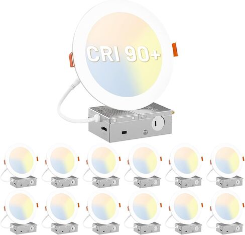 Amico 6 عبوات 2 بوصة 5CCT رفيعة للغاية LED بدون علبة ضوء سقف مجوف مع صندوق توصيل، 2700K/3000K/3500K/4000K/5000K قابلة للاختيار، CRI90+، 6W=40W، 350LM، إضاءة سفلية من رقاقة بدون شمعة قابلة للتعتيم-ETL&FCC in Saudi Arabia