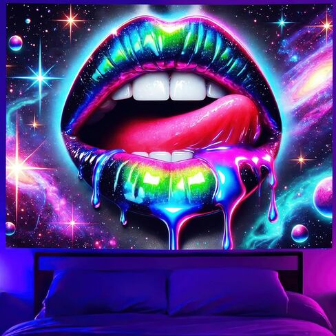 BlissYard Black Light Tapestry Lip Tapestry Glowing 78x59 Inch Home Living Room Bedroom Party Decor Photo Shoot Props Bedroom Neon Wallpaper Poster for University Dormitory in Saudi Arabia