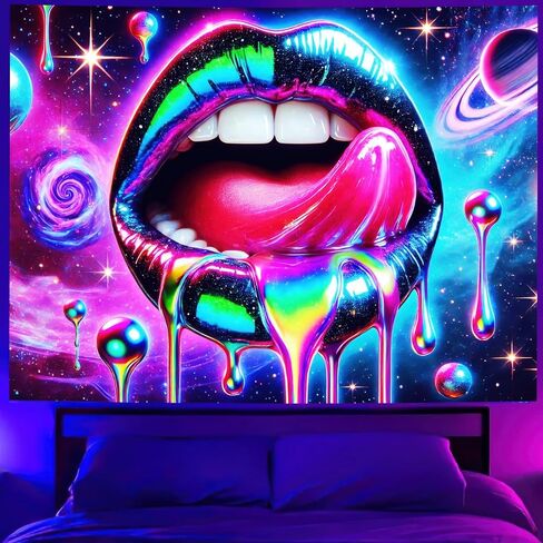 BlissYard Black Light Tapestry Lip Tapestry Glowing 78x59 Inch Home Living Room Bedroom Party Decor Photo Shoot Props Bedroom Neon Wallpaper Poster for University Dormitory in Saudi Arabia