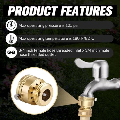 2 قطعة مجموعة قواطع فراغ النحاس 3/4 بوصة GHT صمام مريلة مضاد للسيفون من النحاس الصلب لكسارة الفراغ صنبور خارجي اتصال خرطوم RV موصل مانع التدفق الخلفي مع شريط، غسالات إضافية in Kuwait