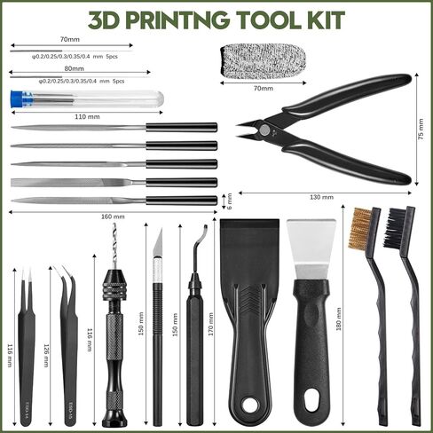 مجموعة أدوات طابعة ثلاثية الأبعاد مكونة من 51 قطعة مع حقيبة تخزين، وملحقات طباعة ثلاثية الأبعاد بما في ذلك أداة إزالة الأزيز، ومكشطة، وسكين سلكي، وملفات معدنية، وفرش، ومثقاب يدوي وملاقط، متوافقة مع جميع طابعات FDM ثلاثية الأبعاد in Kuwait
