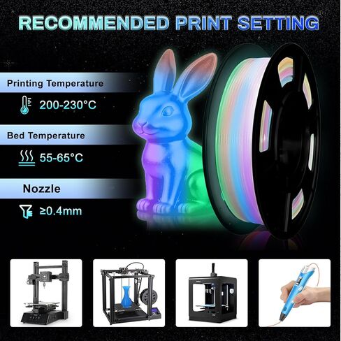 PLA 3D Printer Filament, Glow in The Dark Filament Multicolor for Most FDM 3D Printer, Stronger Lighting Effect, PLA Filament 1.75 mm, 4 Spools 250g Each - Green, Blue, Blue-Green, Rainbow in Saudi Arabia