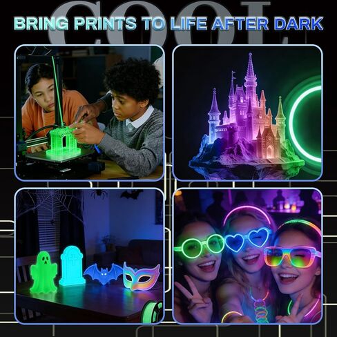 PLA 3D Printer Filament, Glow in The Dark Filament Multicolor for Most FDM 3D Printer, Stronger Lighting Effect, PLA Filament 1.75 mm, 4 Spools 250g Each - Green, Blue, Blue-Green, Rainbow in Saudi Arabia
