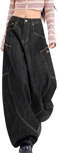 EMMIOL Womens Rivet Beading Rhinestone Wide Leg Jeans Low Rise Baggy Jeans Straight Denim Pants Trendy Fall in Saudi Arabia