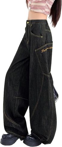 EMMIOL Womens Rivet Beading Rhinestone Wide Leg Jeans Low Rise Baggy Jeans Straight Denim Pants Trendy Fall in Saudi Arabia