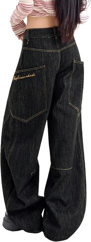 EMMIOL Womens Rivet Beading Rhinestone Wide Leg Jeans Low Rise Baggy Jeans Straight Denim Pants Trendy Fall in Saudi Arabia