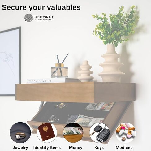 رف إخفاء مع قفل RFID - رف عائم مخفي مع حجرة تخزين مخفية، أرفف خشبية للعرض على الحائط مع درج سري، أثاث إخفاء الأسلحة آمن من AM Creations in Kuwait