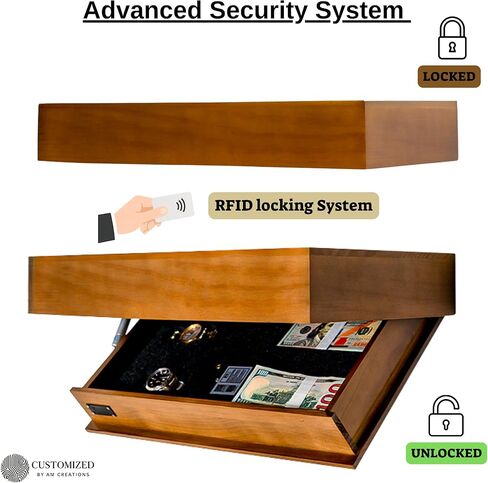 رف إخفاء مع قفل RFID - رف عائم مخفي مع حجرة تخزين مخفية، أرفف خشبية للعرض على الحائط مع درج سري، أثاث إخفاء الأسلحة آمن من AM Creations in Kuwait