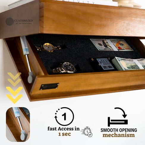 رف إخفاء مع قفل RFID - رف عائم مخفي مع حجرة تخزين مخفية، أرفف خشبية للعرض على الحائط مع درج سري، أثاث إخفاء الأسلحة آمن من AM Creations in Kuwait