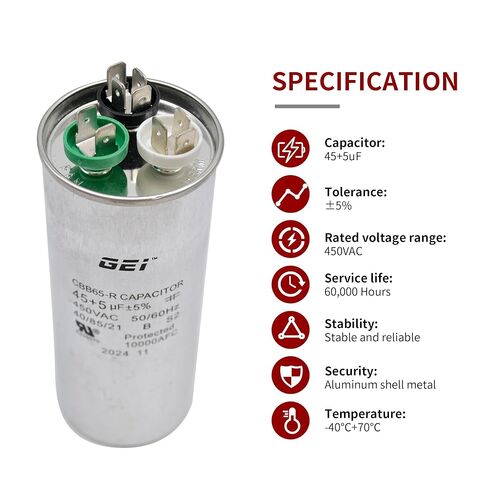 CBB65 45+5 MFD 45/5 uF 450V A/C Capacitor Round Aluminum HVAC Capacitor in Saudi Arabia